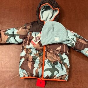 Snozu Kids Camo Puffer Jacket with Beanie - Brown, Black, Blue